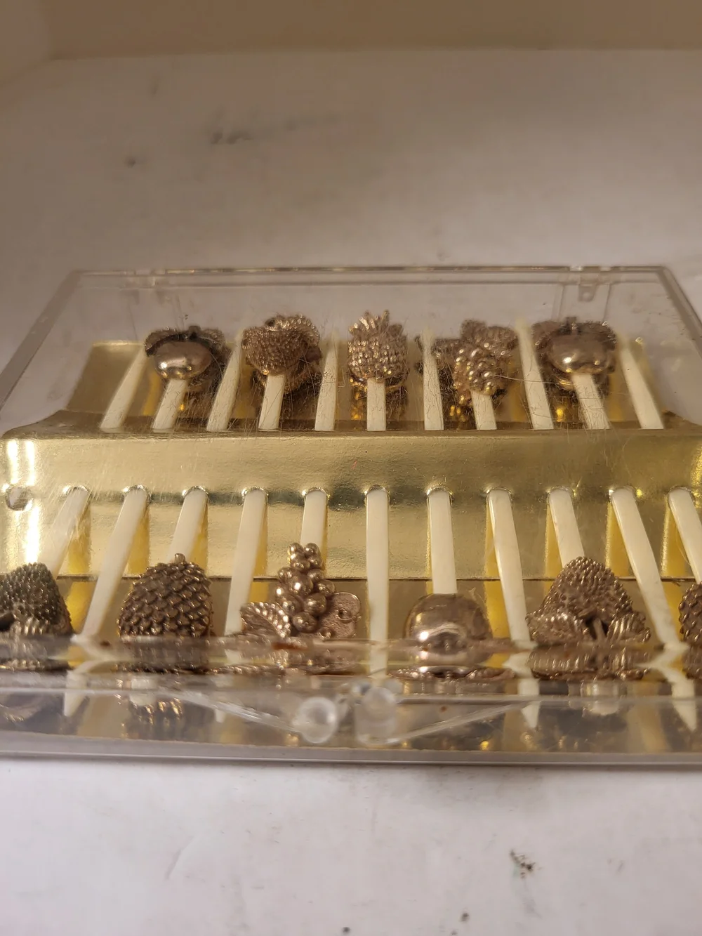 1950s MCM Gold-Tone Novelty Cocktail Picks S/11 Made In USA